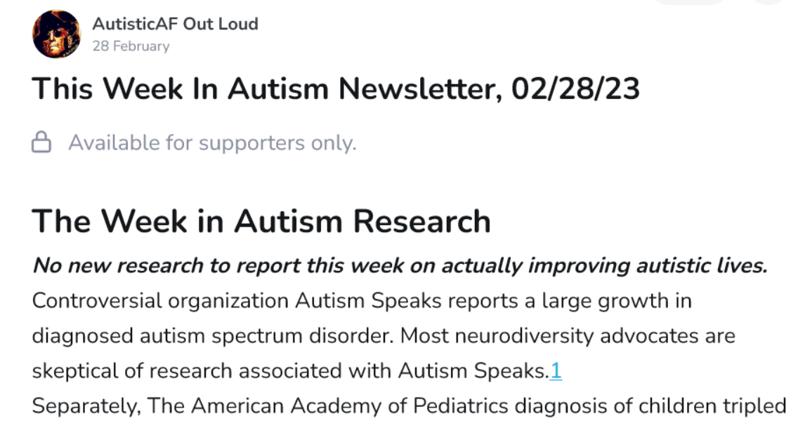 This Week In Autism, Exclusive Supporter Newsletter, 02/28/23